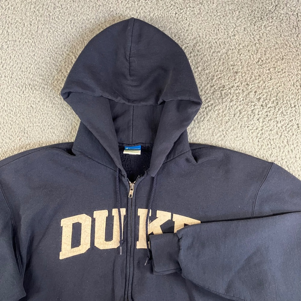 Vtg Champion Full Zip Hoodie Men L Duke University Eco Blue Fleece Thrashed 90s